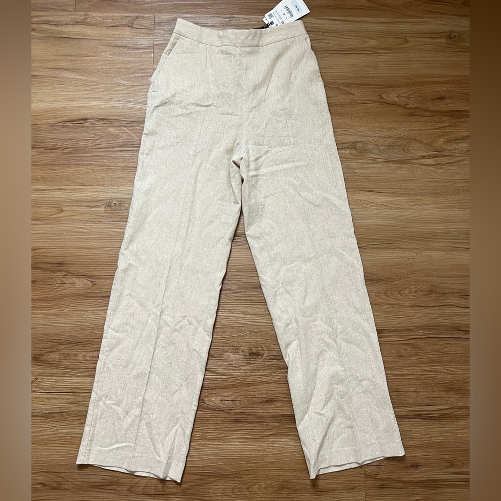 Zara Linen Look Rustic Wide Leg Pant M NWT